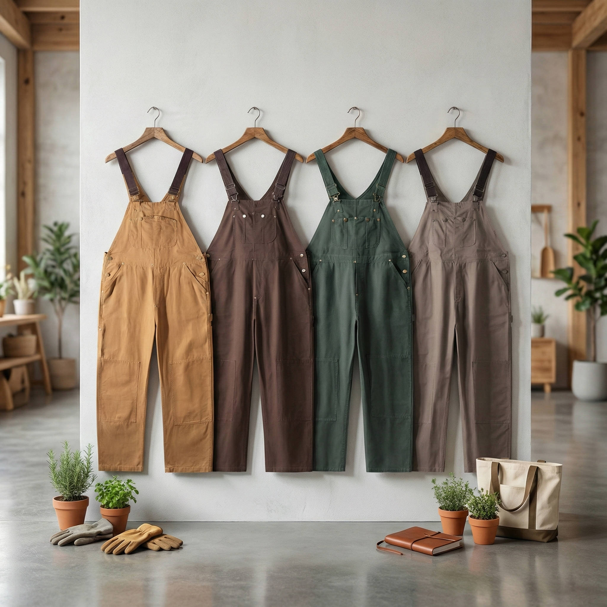 Women's Canvas Bib Overalls with Adjustable Straps and Multiple Pockets 12