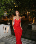 Women's Chiffon Maxi Dress with Ruffle Detailing and V-Neckline 2