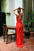 Women's Chiffon Maxi Dress with Ruffle Detailing and V-Neckline 3