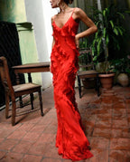 Women's Chiffon Maxi Dress with Ruffle Detailing and V-Neckline 4