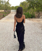 Women's Chiffon Maxi Dress with Ruffle Detailing and V-Neckline 7