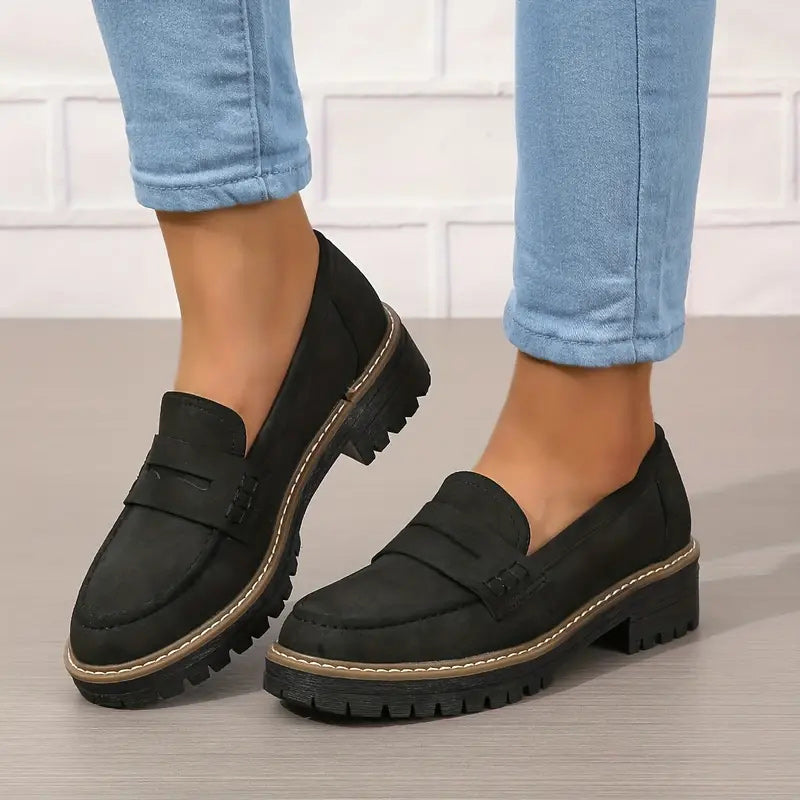 Women's Chunky Sole Slip-On Loafers with Platform Design 1