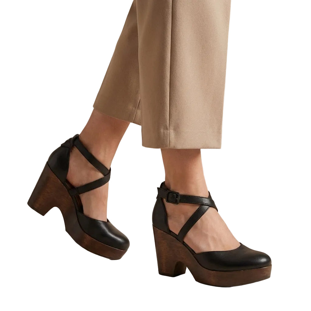 Women's Closed-Toe Platform Wedge Sandals with Wood Base and Ankle Straps 1