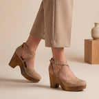 Women's Closed-Toe Platform Wedge Sandals with Wood Base and Ankle Straps 4
