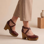 Women's Closed-Toe Platform Wedge Sandals with Wood Base and Ankle Straps 5