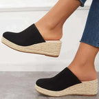 Women's Closed Toe Wedge Mules with Woven Sole Detail 1