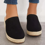 Women's Closed Toe Wedge Mules with Woven Sole Detail 2