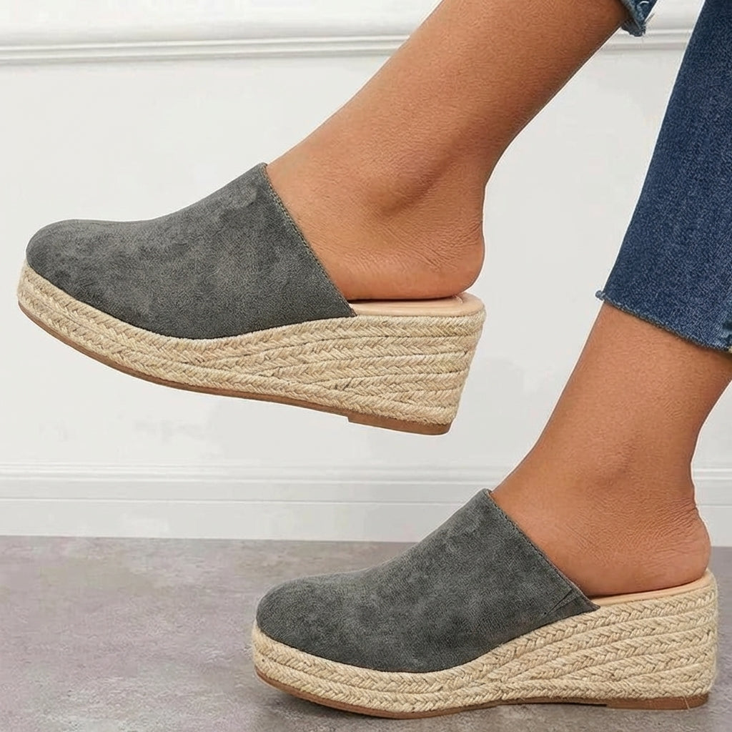 Women's Closed Toe Wedge Mules with Woven Sole Detail 4