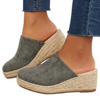 Women's Closed Toe Wedge Mules with Woven Sole Detail 5