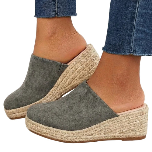 Women's Closed Toe Wedge Mules with Woven Sole Detail 5