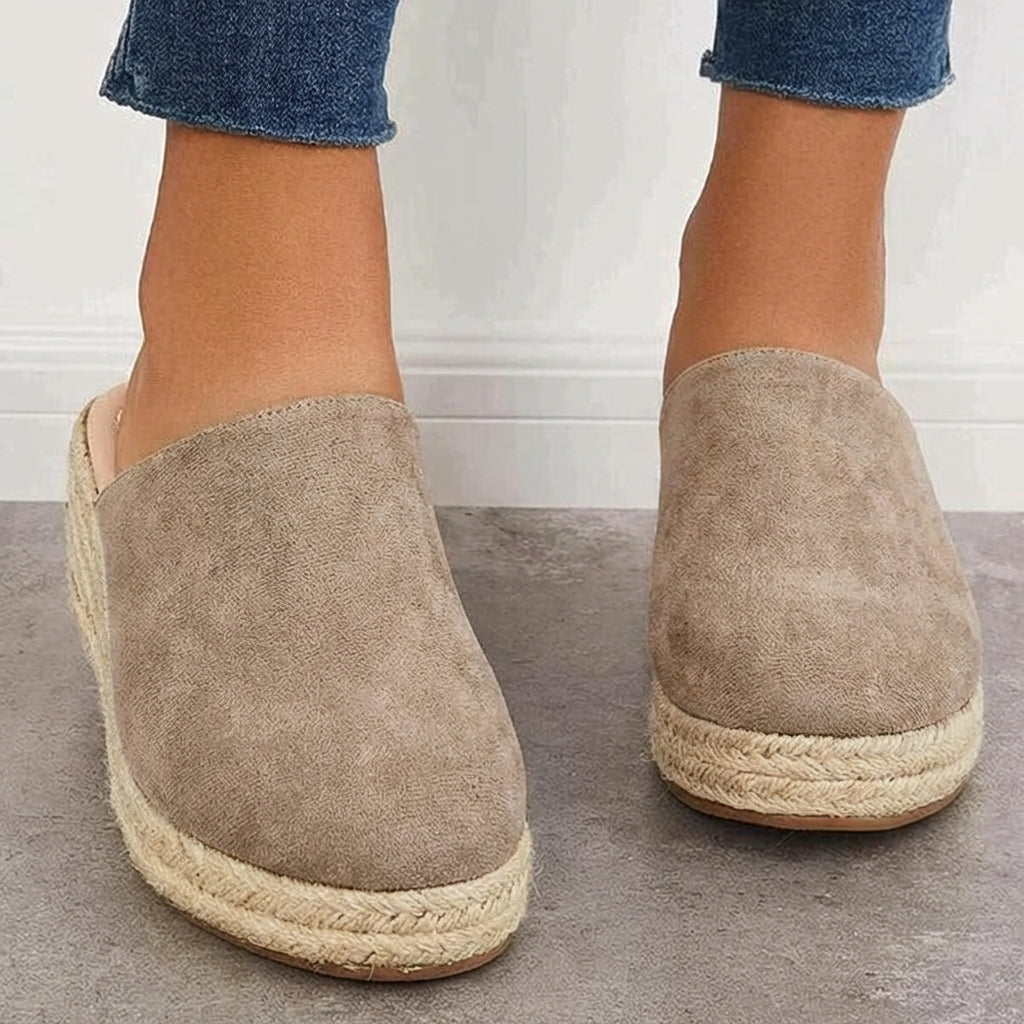 Women's Closed Toe Wedge Mules with Woven Sole Detail 6