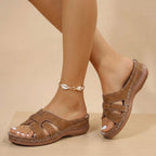 Women's Contoured Footbed Slides with Wide Strap and Cut-Out Details 2