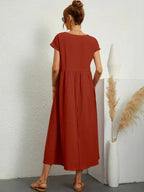 Women's Cotton Blend Midi Dress with Round Neckline 10