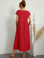 Women's Cotton Blend Midi Dress with Round Neckline 12