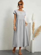 Women's Cotton Blend Midi Dress with Round Neckline 13