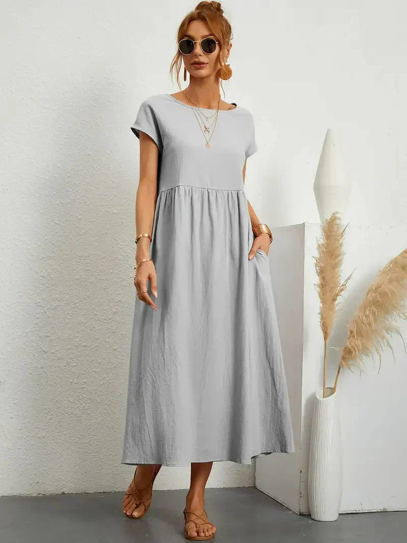 Women's Cotton Blend Midi Dress with Round Neckline 13