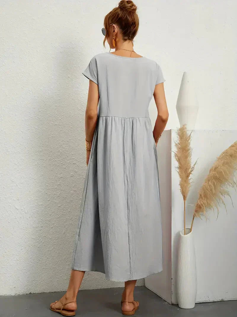 Women's Cotton Blend Midi Dress with Round Neckline 14