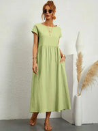 Women's Cotton Blend Midi Dress with Round Neckline 15