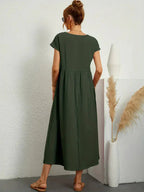 Women's Cotton Blend Midi Dress with Round Neckline 18