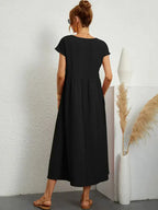 Women's Cotton Blend Midi Dress with Round Neckline 2