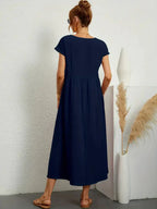 Women's Cotton Blend Midi Dress with Round Neckline 20