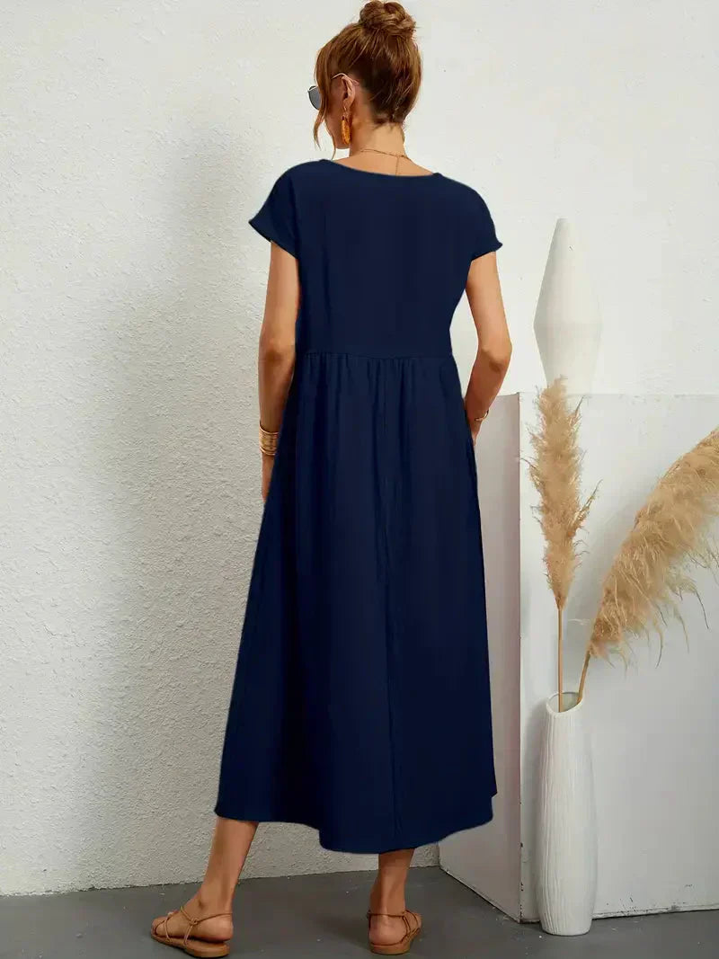 Women's Cotton Blend Midi Dress with Round Neckline 20