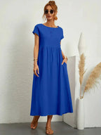 Women's Cotton Blend Midi Dress with Round Neckline 21