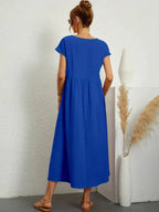 Women's Cotton Blend Midi Dress with Round Neckline 22