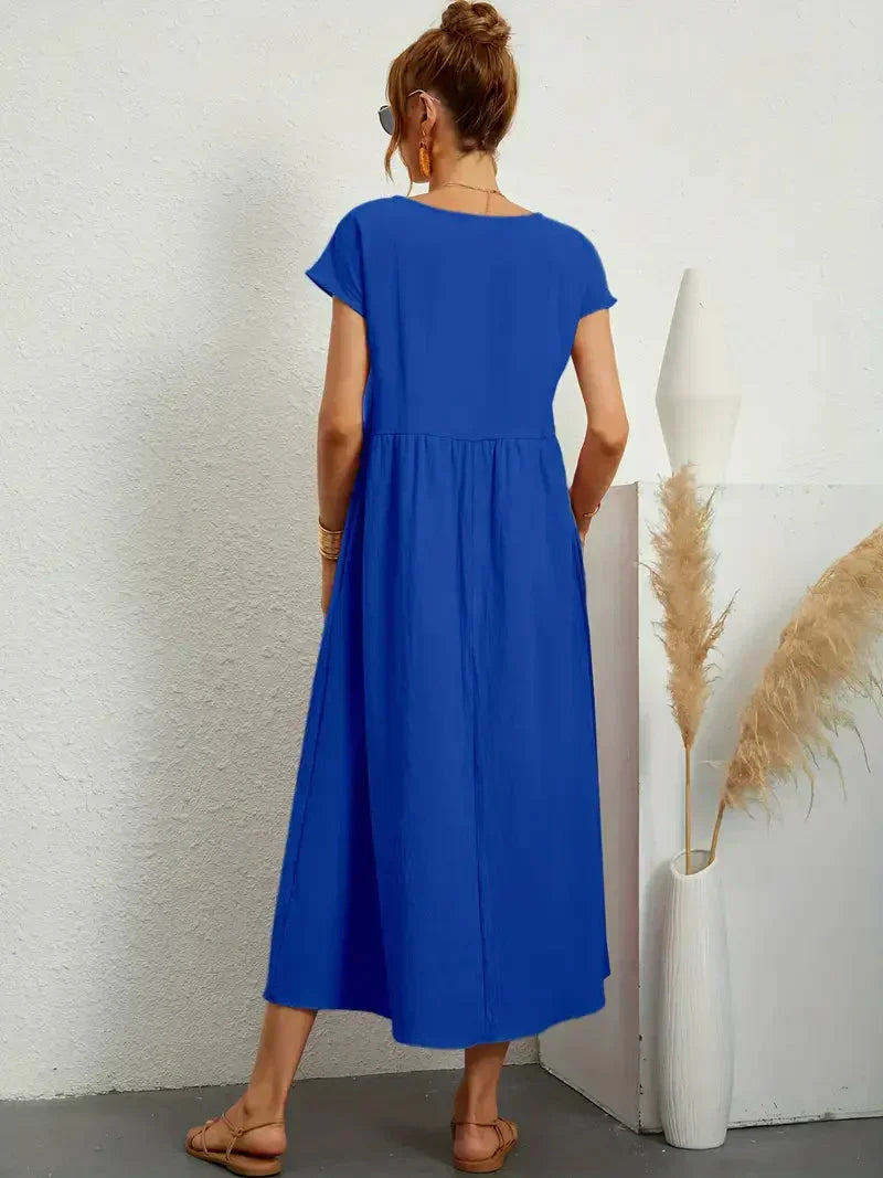 Women's Cotton Blend Midi Dress with Round Neckline 22