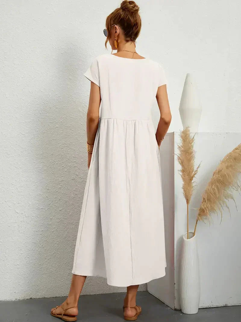 Women's Cotton Blend Midi Dress with Round Neckline 4