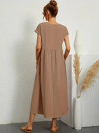 Women's Cotton Blend Midi Dress with Round Neckline 6