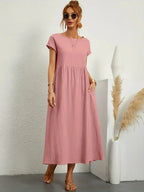 Women's Cotton Blend Midi Dress with Round Neckline 7