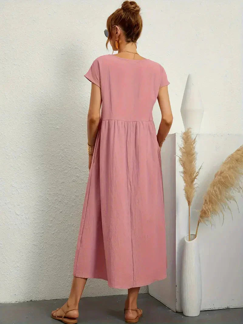 Women's Cotton Blend Midi Dress with Round Neckline 8