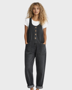 Women's Cotton Denim Jumpsuit with Adjustable Straps and Wide Leg 2