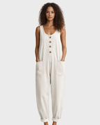 Women's Cotton Denim Jumpsuit with Adjustable Straps and Wide Leg 4