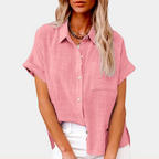Women's Cotton Linen Long Sleeve Button-Up Shirt with Roll-Up Cuffs 1