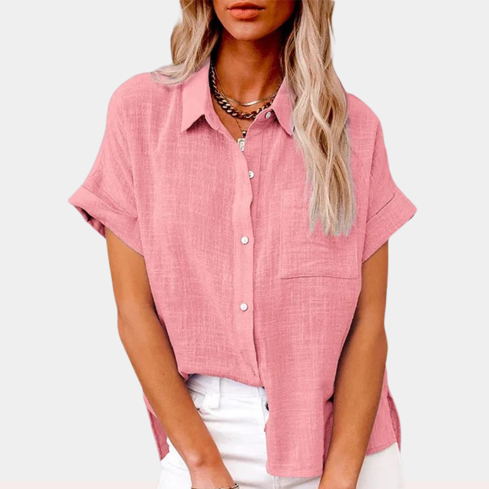 Women's Cotton Linen Long Sleeve Button-Up Shirt with Roll-Up Cuffs 1