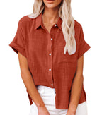 Women's Cotton Linen Long Sleeve Button-Up Shirt with Roll-Up Cuffs 2