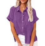 Women's Cotton Linen Long Sleeve Button-Up Shirt with Roll-Up Cuffs 3