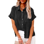Women's Cotton Linen Long Sleeve Button-Up Shirt with Roll-Up Cuffs 4