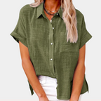 Women's Cotton Linen Long Sleeve Button-Up Shirt with Roll-Up Cuffs 5