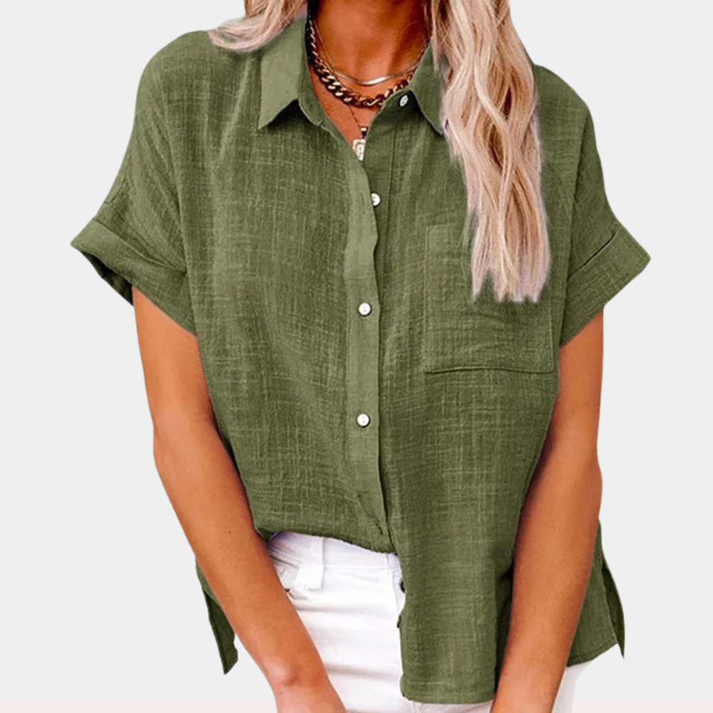 Women's Cotton Linen Long Sleeve Button-Up Shirt with Roll-Up Cuffs 5