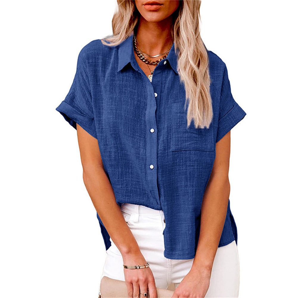 Women's Cotton Linen Long Sleeve Button-Up Shirt with Roll-Up Cuffs 6