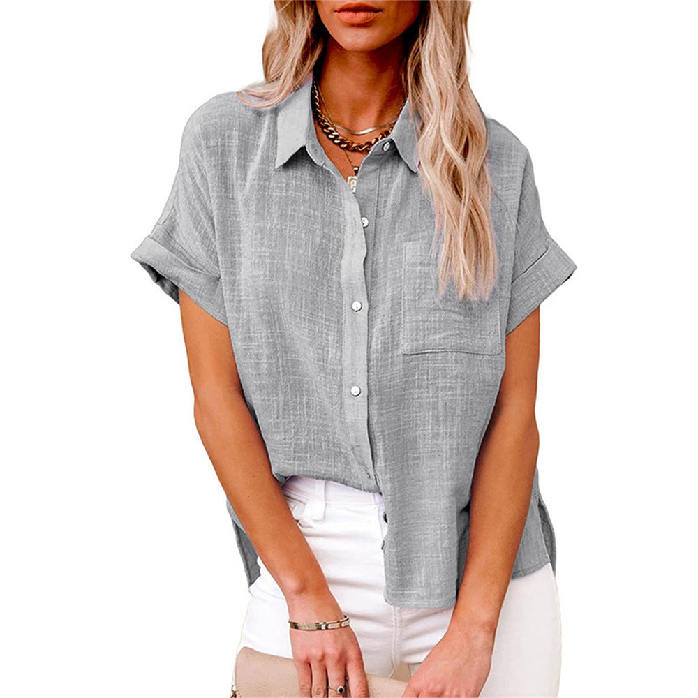 Women's Cotton Linen Long Sleeve Button-Up Shirt with Roll-Up Cuffs 8