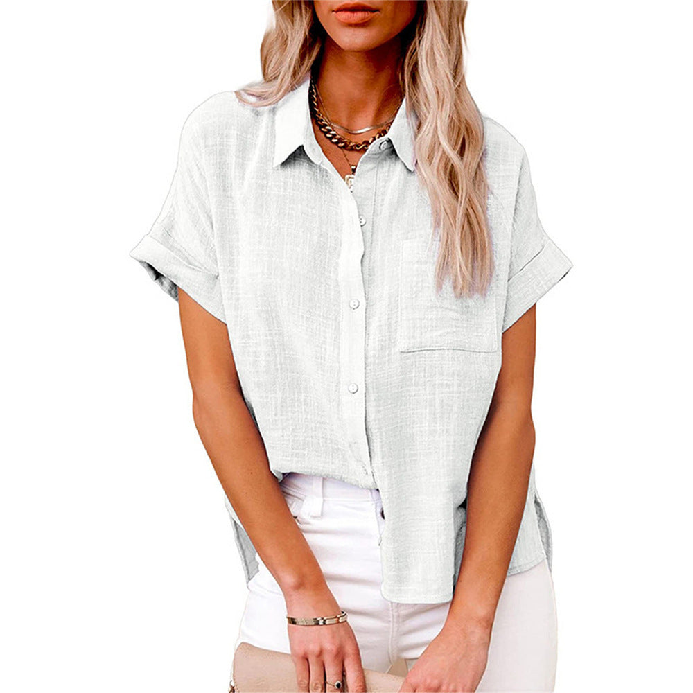 Women's Cotton Linen Long Sleeve Button-Up Shirt with Roll-Up Cuffs 9