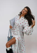 Women's Cotton Maxi Dress with Heart Embroidery and Balloon Sleeves 1