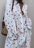 Women's Cotton Maxi Dress with Heart Embroidery and Balloon Sleeves 2