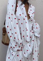 Women's Cotton Maxi Dress with Heart Embroidery and Balloon Sleeves 2