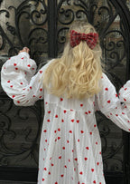 Women's Cotton Maxi Dress with Heart Embroidery and Balloon Sleeves 9