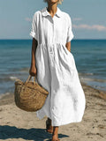 Women's Cotton Shirt Dress with Button-Through Front and Defined Waist 1
